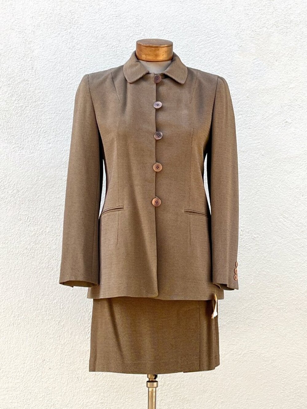 Vintage 90s Deadstock DKNY Petite Brown Houndstooth Blazer Mini Skirt Set Size 4